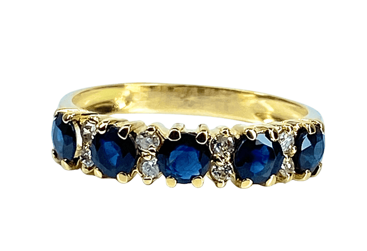 Bague 51 Demi alliance en or jaune, 5 saphirs et 8 diamants 58 Facettes AB433