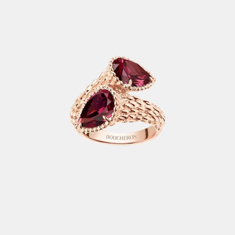 Bague Serpent Bohème Or rose, motifs S, Grenat 5.1ct
