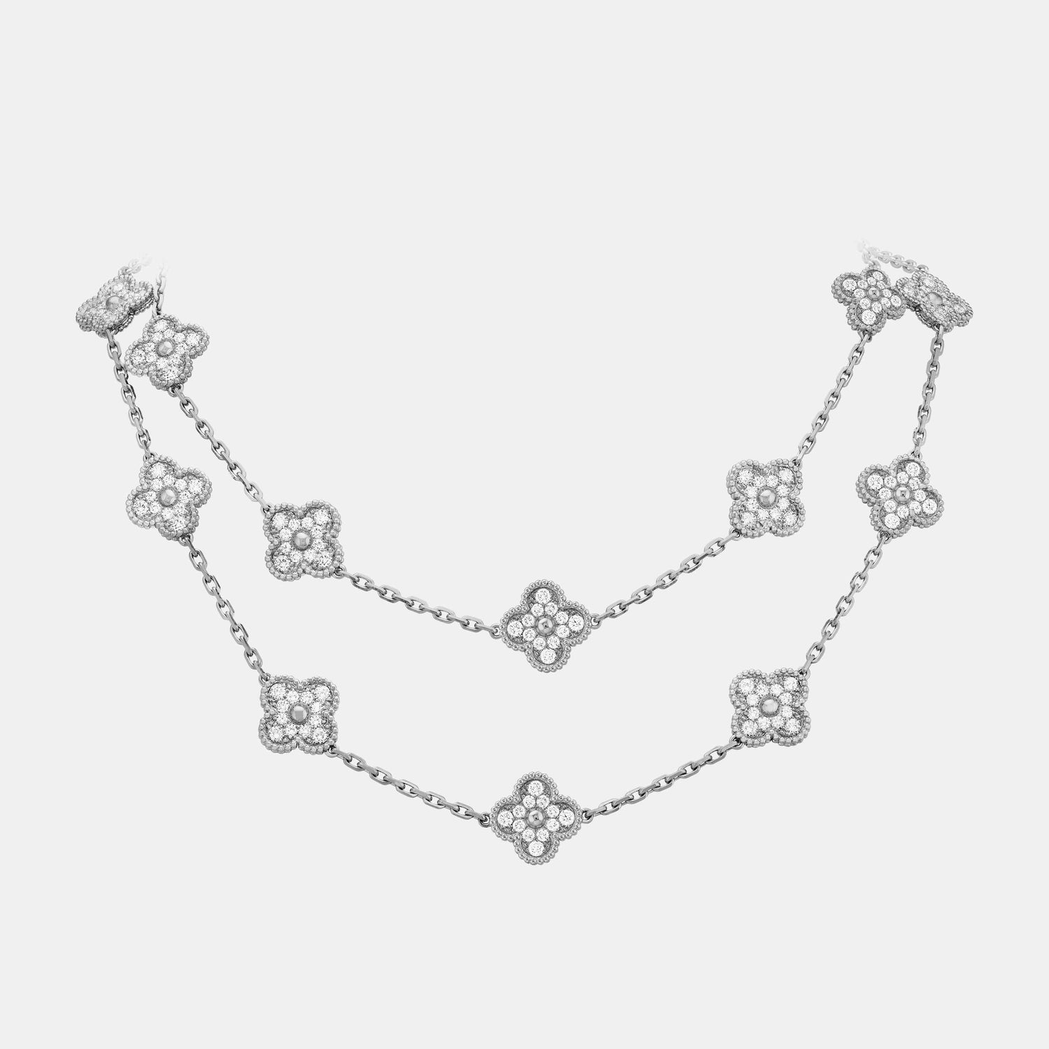 Collier Vintage Alhambra Or blanc Diamant 9.67ct 20 motifs