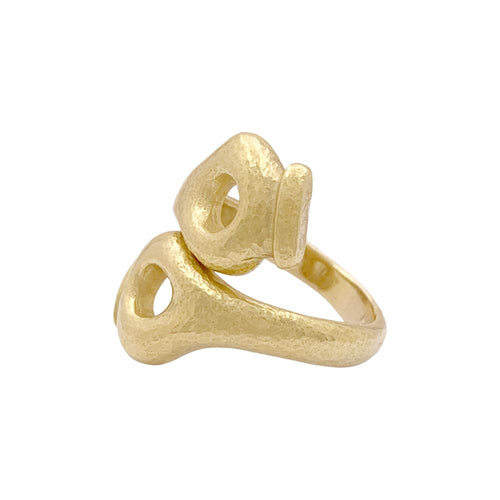 Bague 56 Lalaounis Mesopotamia - Bague croisée en or jaune 916 martelé 58 Facettes 34908