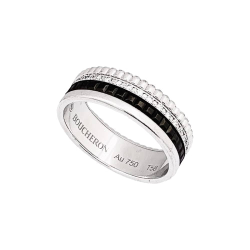 Bague 58 Boucheron Quatre Black Edition Small - Bague en or blanc, PVD et diamants 58 Facettes 35206