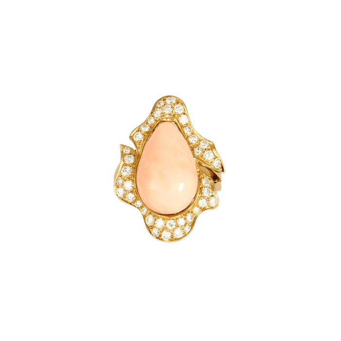 Bague 52 BULGARI - Bague or jaune corail entourage diamants 58 Facettes