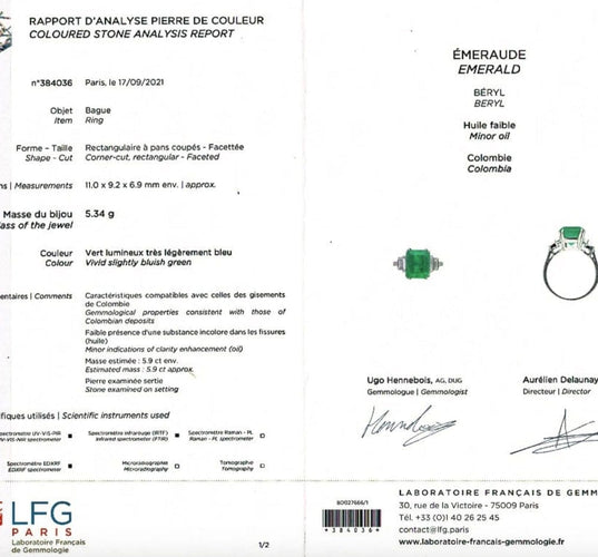 Bague 54 Bague en or blanc 750 avec émeraude 5,90 ct et diamants 58 Facettes 30684