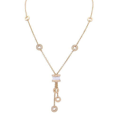 Collier Bulgari B.Zero1 - Collier cravate en or rose, céramique blanche et diamants 58 Facettes 33370