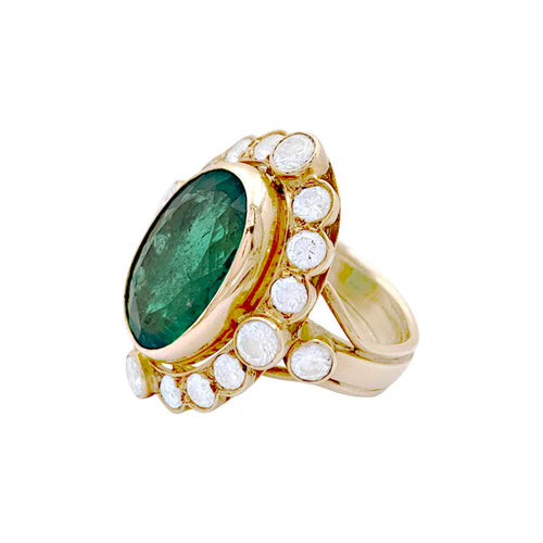 Bague 54 Bague en or jaune 750 avec émeraude et diamants 58 Facettes 35102