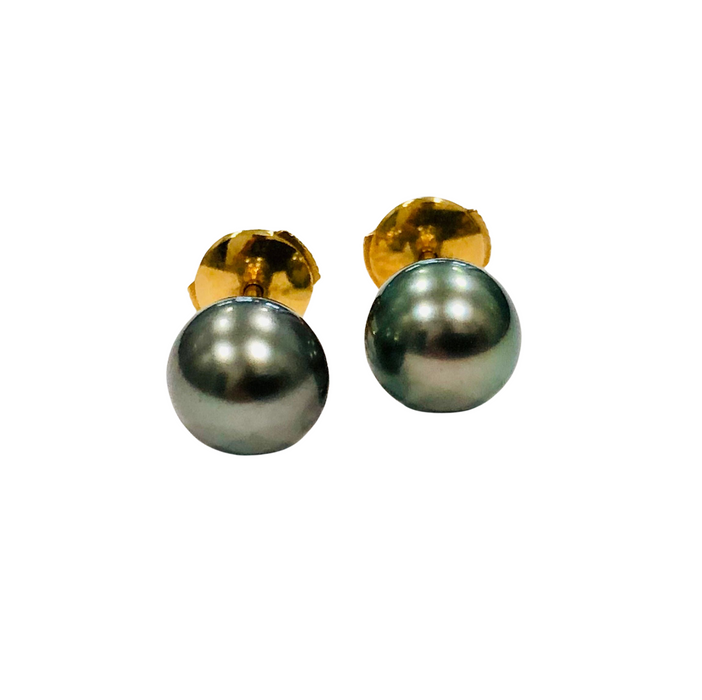 Yellow gold Tahitian pearl button earrings