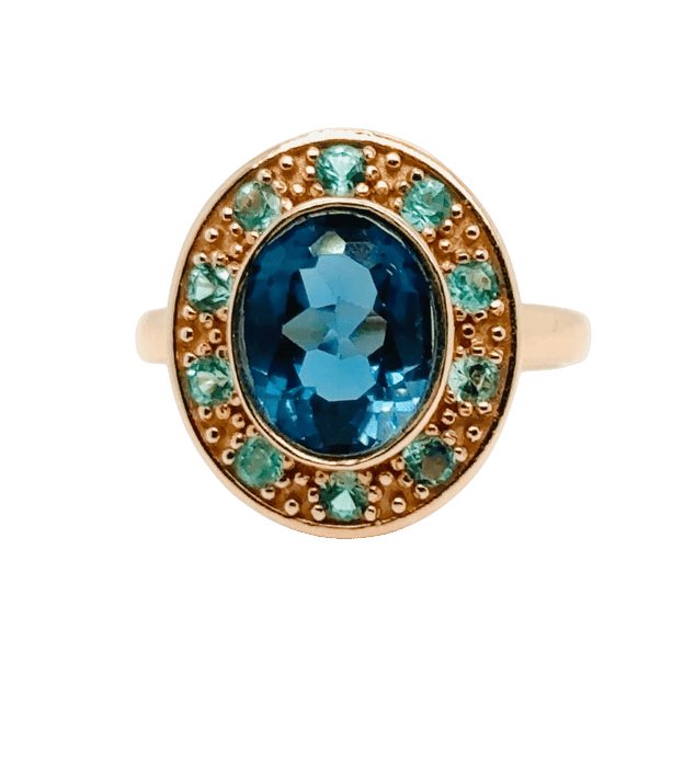 Bague 51 Bague topaze bleue émeraude or rose 58 Facettes