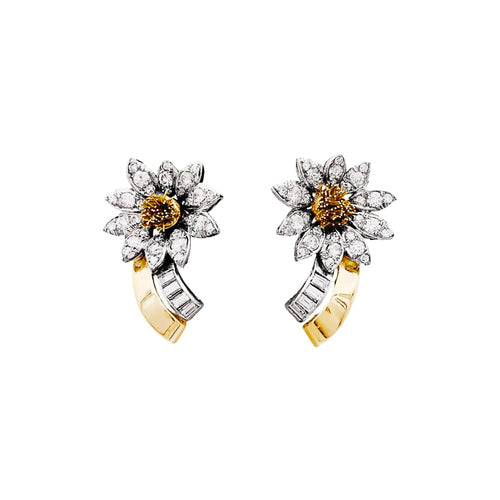 Boucles d'oreilles Fleur - Boucles d'oreilles en or jaune, platine et diamants 58 Facettes 35253