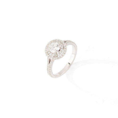Bague 53 Bague - Solitaire halo en or blanc 18k et diamants taille brillante 58 Facettes