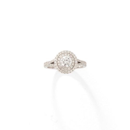 Bague 53 Bague - Solitaire halo en or blanc 18k et diamants taille brillante 58 Facettes