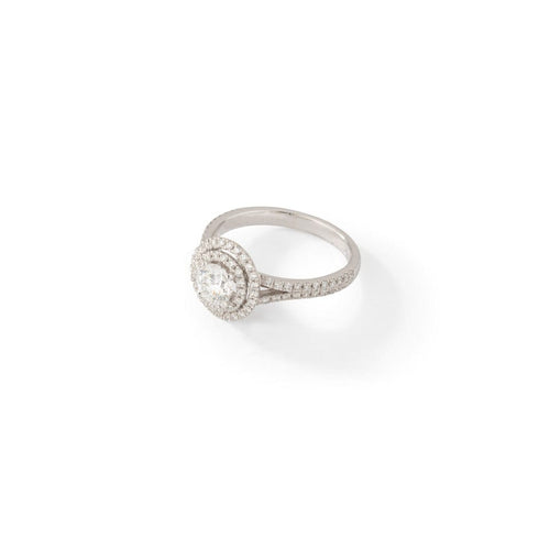 Bague 53 Bague - Solitaire halo en or blanc 18k et diamants taille brillante 58 Facettes