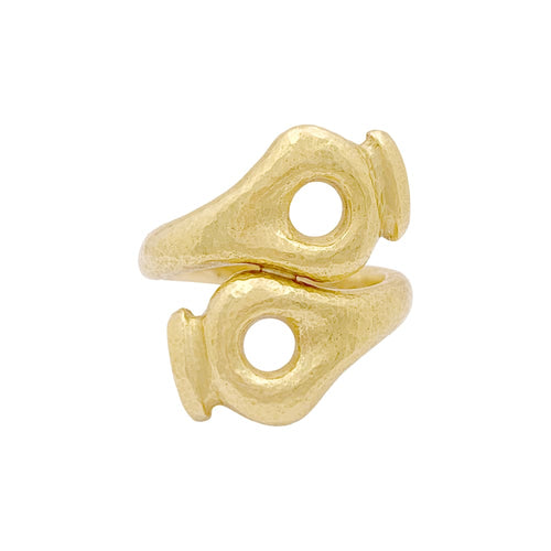 Bague 56 Lalaounis Mesopotamia - Bague croisée en or jaune 916 martelé 58 Facettes 34908