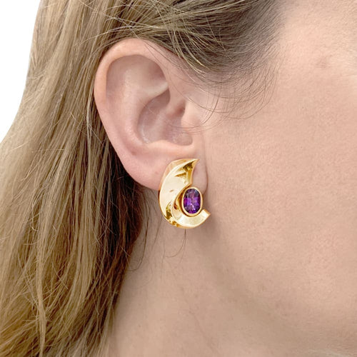 Boucles d'oreilles Boucles d’oreilles vintage en or jaune 750 serties de grenat et améthyste 58 Facettes 35228