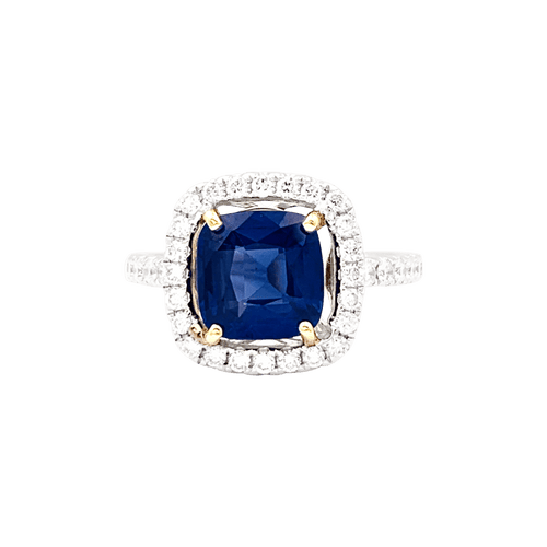 Bague 52 Bague en or jaune et blanc 18K avec saphir et diamants 58 Facettes 34433