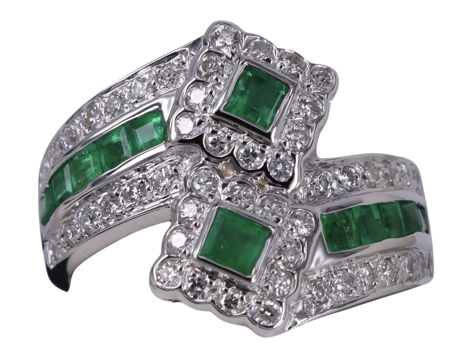 Toi & Moi Witgouden ring van smaragd en diamant
