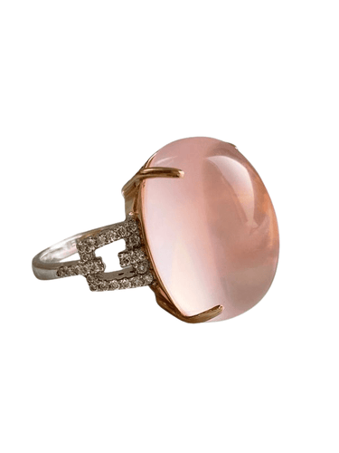 Bague 52 BRANAR PARIS - Importante bague or jaune et blanc, quartz rose 58 Facettes