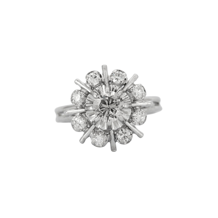 Daisy ring with diamonds and platinum
