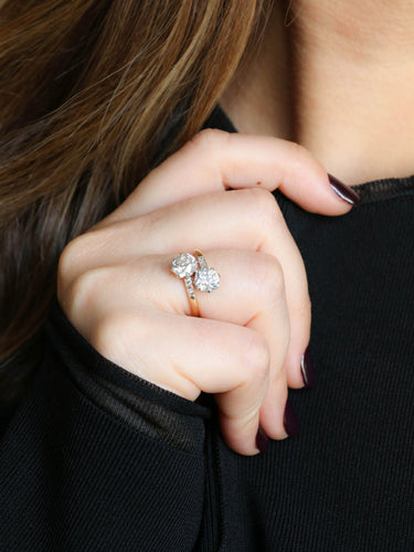 Bague 52 Bague toi et moi ancienne en or 18 carats et platine, diamants 2,60 ct 58 Facettes 1113.1