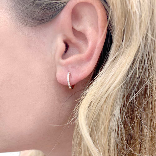 Boucles d'oreilles Créoles en or rose 750 serties de diamants taille brillant 58 Facettes 34971