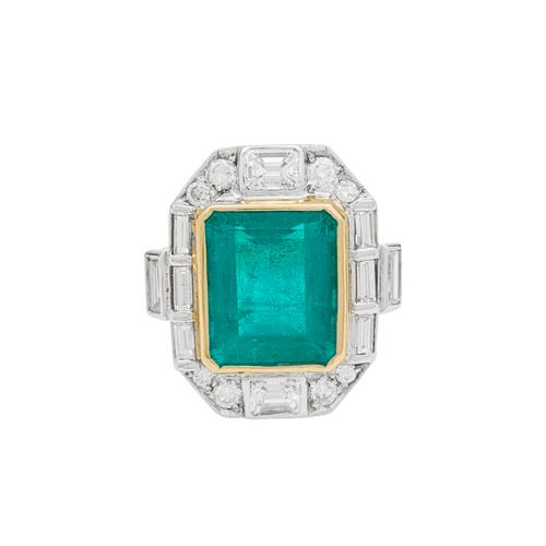 Bague 55 Bague en or jaune et or blanc 750 émeraude et diamants 58 Facettes 30866