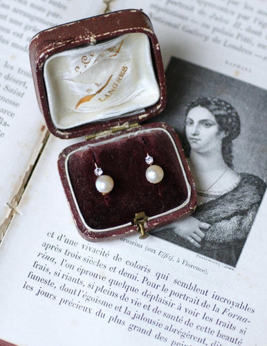 Pendientes Pendientes Traviesas perlas mabé y zafiros blancos en oro amarillo de 18k 58 Facettes