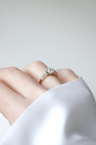 Anello 56 Anello Solitario diamante cuscino tagliato all'antica in oro rosa e platino 58 Facettes