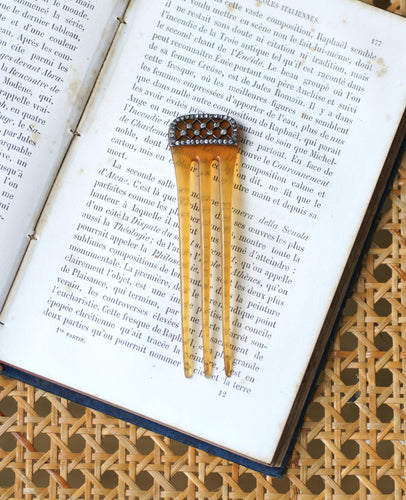 Grzebień - Grzebień z trzema zębami, siateczka w Srebro i kamienie z Renu 58 Facettes