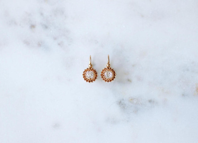 Cercei Cercei Cercei dormeuse tăietură veche pernă din aur roz și diamante 58 Facettes