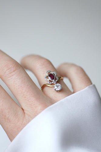 56号戒指 18k黄金贝尔公主贝尔·埃波克戒指，铂金，镶嵌红宝石和钻石58 Facettes