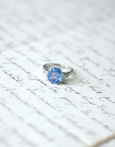 Prsten 51 Prsten Art Deco zásnubní z Platina a cejlonského safíru 58 Facettes