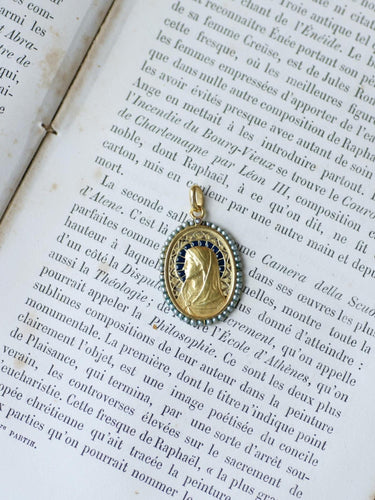 Pendente Jener - Medaglia Vergine Maria Maria Art Nouveau in oro giallo e perle fini 58 Facettes
