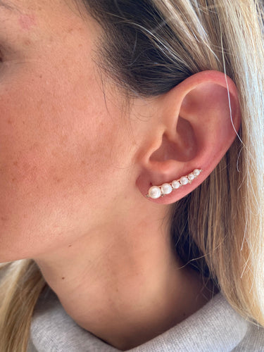 Boucles d'oreilles Boucle d’oreille - Pendante en or rose 14K, perles et diamants 58 Facettes