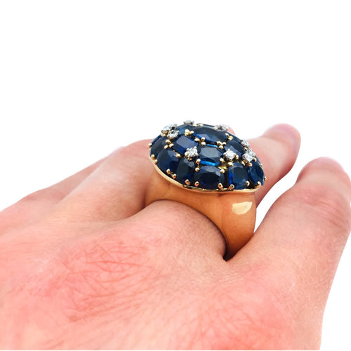 Bague 59 Bague boule vintage en or jaune 18 carats, saphirs et diamants 58 Facettes 29238