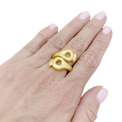 Bague 56 Lalaounis Mesopotamia - Bague croisée en or jaune 916 martelé 58 Facettes 34908