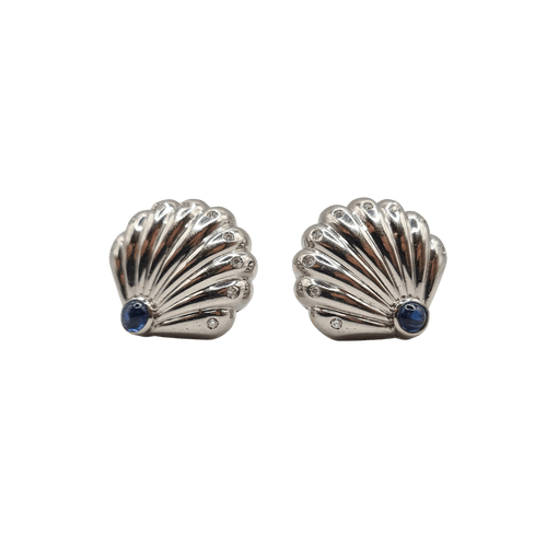 Boucles d'oreilles Boucles d’oreilles coquillages or blanc serties de diamants et saphirs 58 Facettes