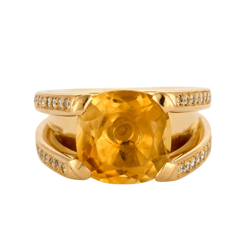 51 Bague moderne or jaune et citrine et diamants 58 Facettes LJ9