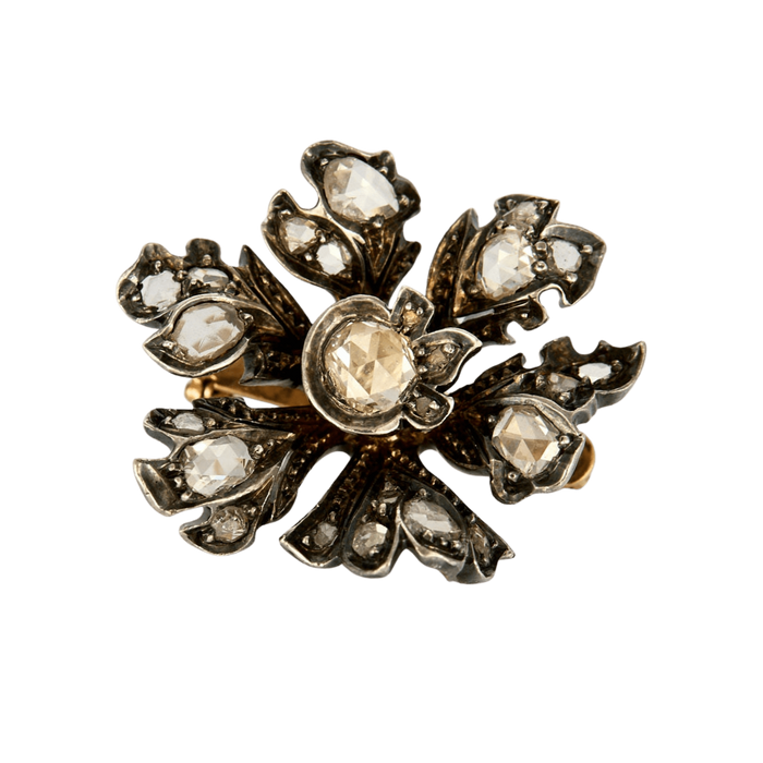 Broche Broche XIXe Eglantine, Or, Argent et Diamants Taille Rose 58 Facettes GU130