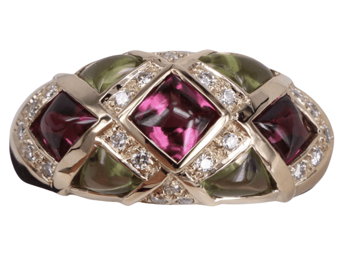 Bague 54 Bague diamant avec tourmaline verte et rose 58 Facettes BA-1217