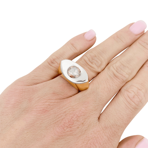 Bague 52 Bague moderniste en or jaune et blanc 750 avec diamant brun 58 Facettes 34347