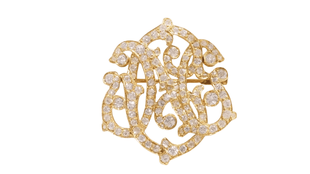 Broche Broche volutes Art Nouveau en or jaune et diamants 58 Facettes 32960