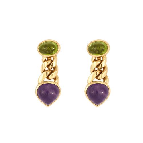 Boucles d'oreilles BULGARI – Pendants d’oreilles Péridots Améthystes 58 Facettes