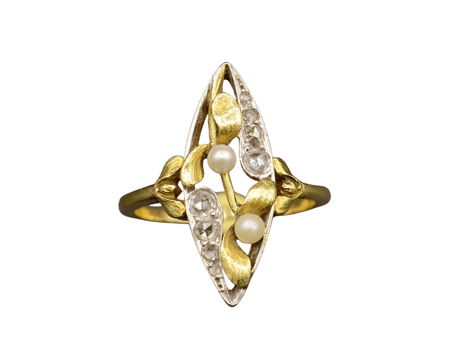 Bague 53 Bague Marquise Art Nouveau diamants perles fines 58 Facettes A10547