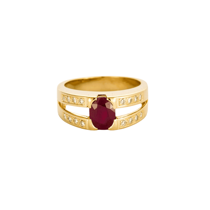 Bague 55 Bague or jaune rubis diamants 58 Facettes