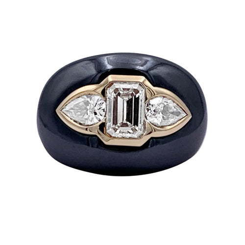 Bague 52 Bulgari - Bague bombée en or jaune 750 hématite et diamants 58 Facettes 32935