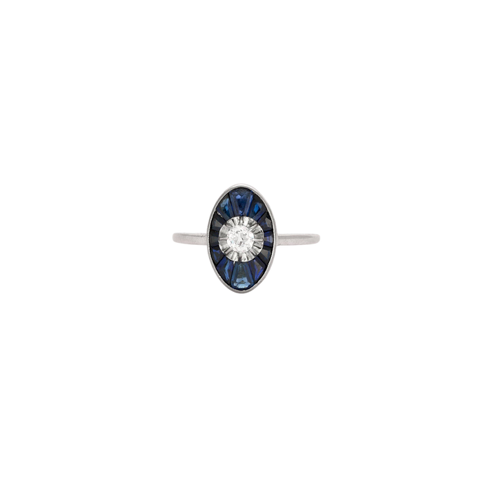 Ring platinum Art Deco sapphire diamond