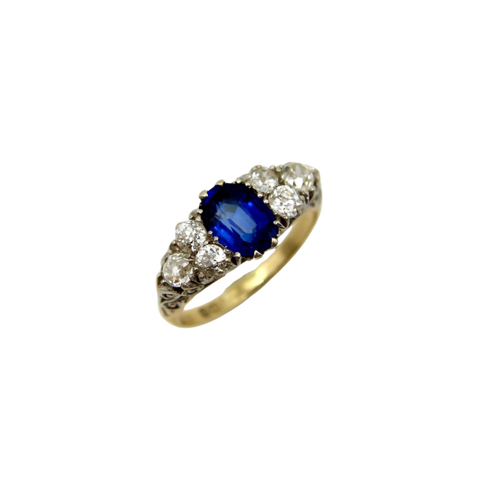 Edwardianischer Ring aus Gold und Platin, Saphir und Diamant
