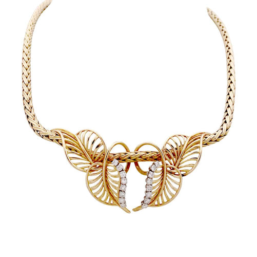 Collier Collier feuillages en or jaune et diamants 58 Facettes 35132