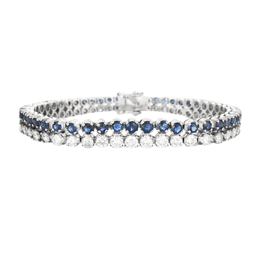 Bracelet Bracelet tennis double, or blanc, diamants et saphirs 58 Facettes 240453