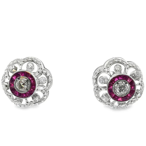 Boucles d'oreilles Platinumad - Boucles d’oreilles en platine, or jaune 14 carats, rubis et diamants 58 Facettes UN0083