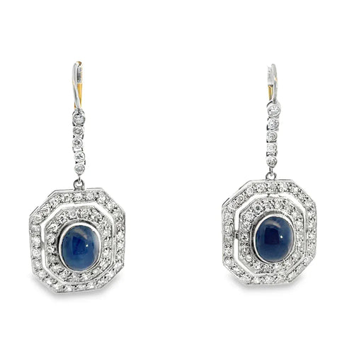 Boucles d'oreilles Boucles d’oreilles cabochon saphirs et diamants en platine 58 Facettes UN0085
